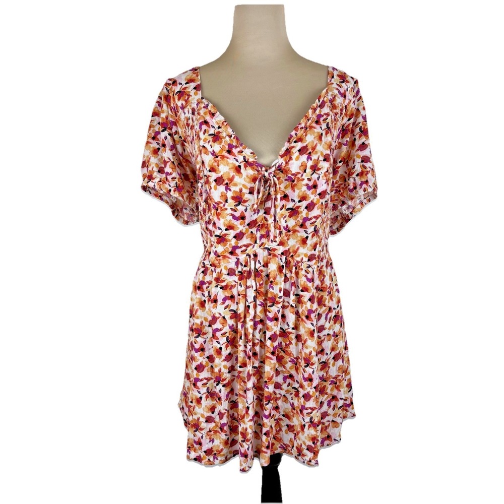 Torrid Floral Smocked Blouse Womens Size 2 Boho Cottagecore Peasant Top Romantic
